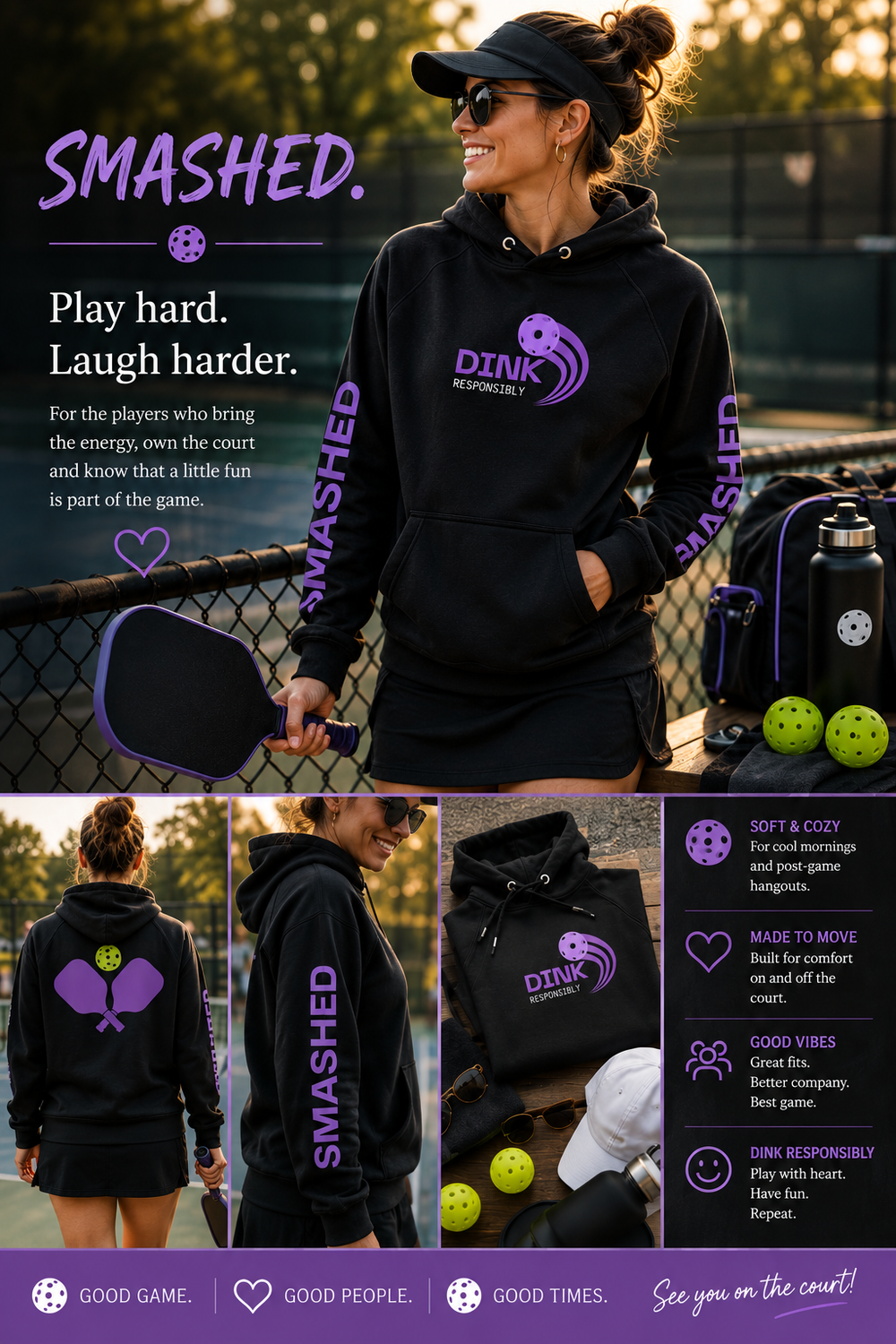Black Pickleball Hoodie – Dink Responsibly