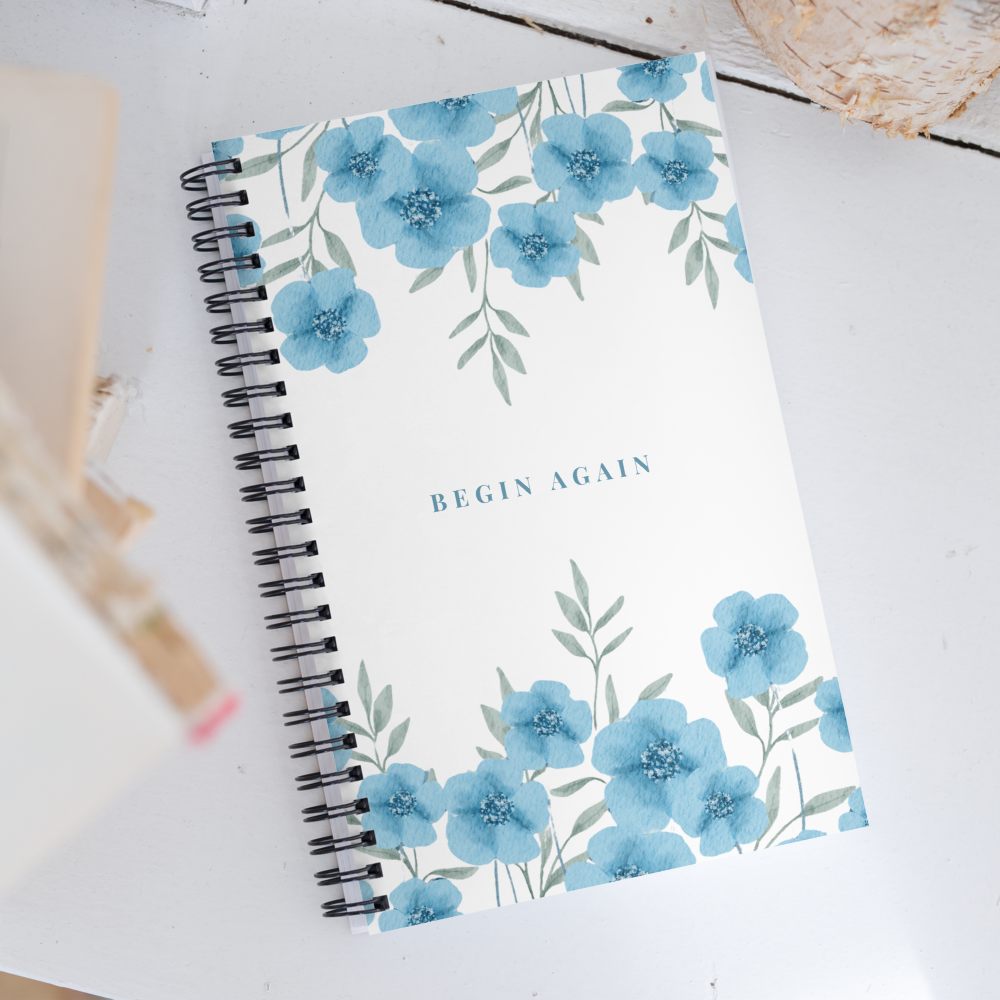 Begin Again Blue Floral Wire-Bound Notebook
