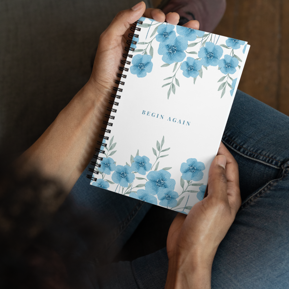Begin Again Blue Floral Wire-Bound Notebook